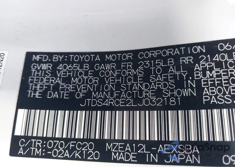 2020 Toyota Corolla Se from USA, damaged, VIN JTDS4RCE2LJ032181
